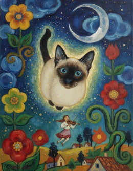 Ritratto gatto su tela stile Chagall